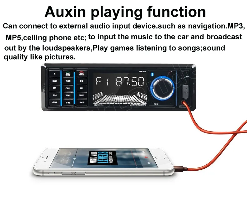 Поларлендер Блютуз автомобильное радио Стерео 1 DIN Авто ФМ Аукс Ин Аудио МП3 Проигрыватель Поддержка SD USB Пульт ДУ новый.