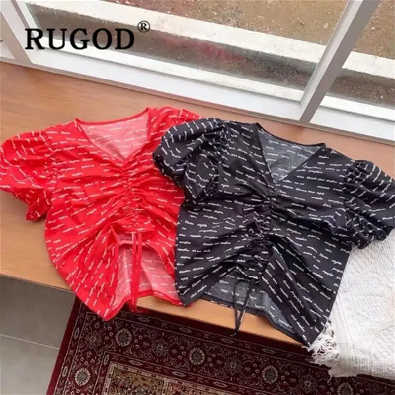 RUGOD Новая мода с пышными рукавами женские топы и блузки высокой талии письмо