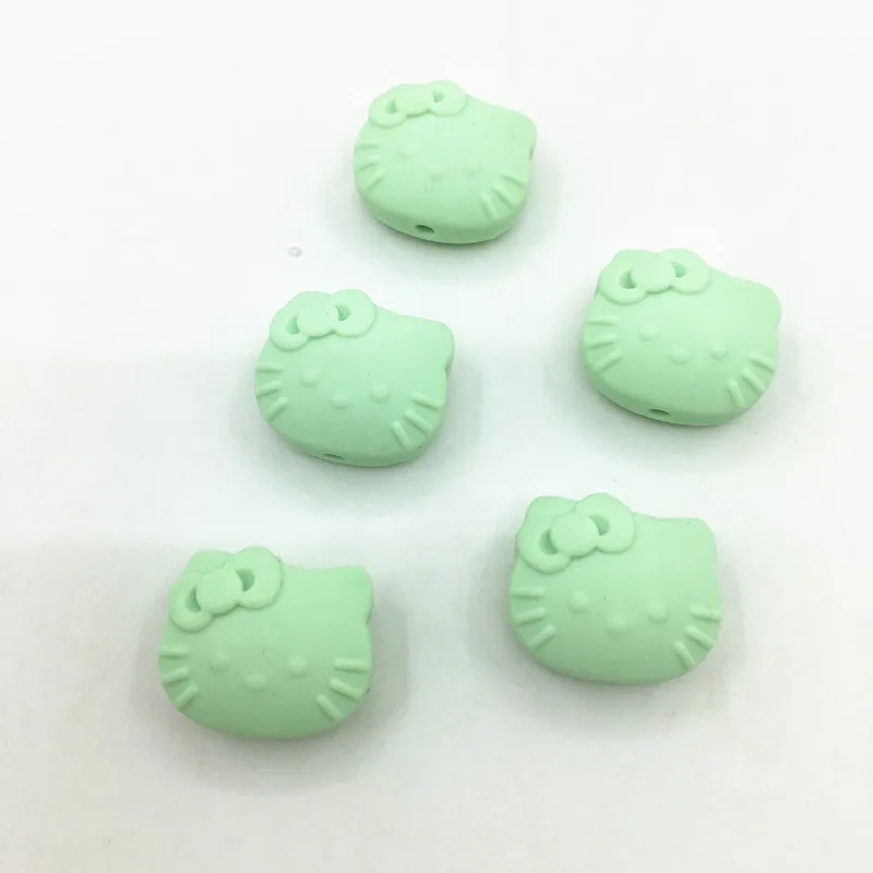 mint green 30 шт./партия силиконовые Свободные Круглые бусины-Детские милые Мультяшные бусины Прорезыватель-BPA бесплатно-детские зубы бусины кошка-hello kitty Прорезыватель - Цвет: mint green