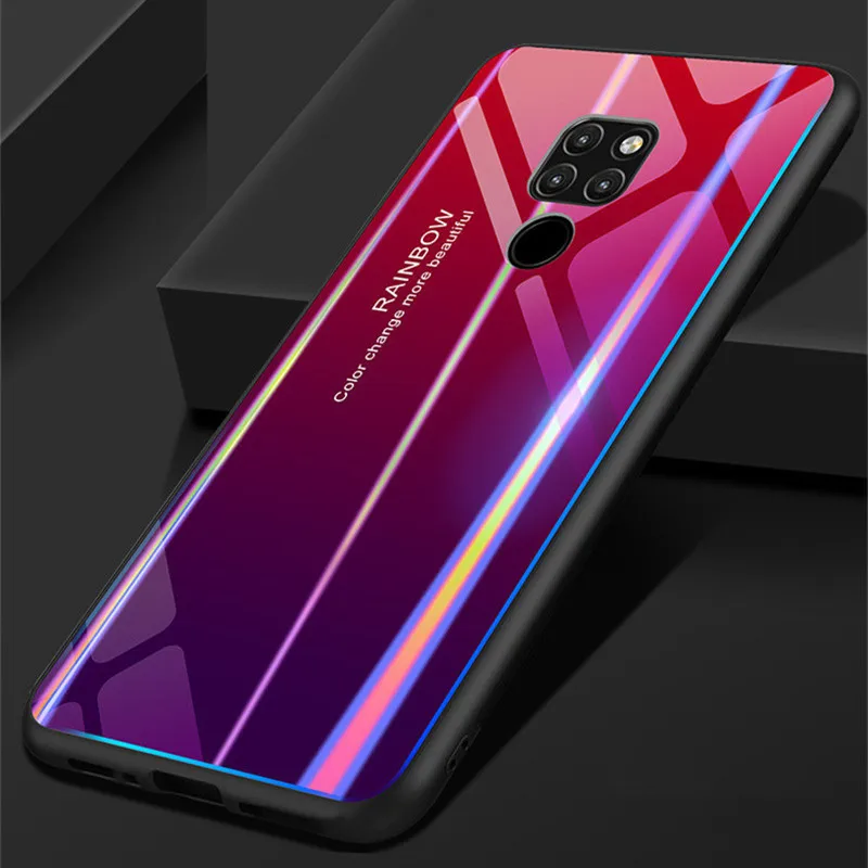 Градиентный цвет закаленного стекла чехол для mate 20 Роскошный Аврора задняя
