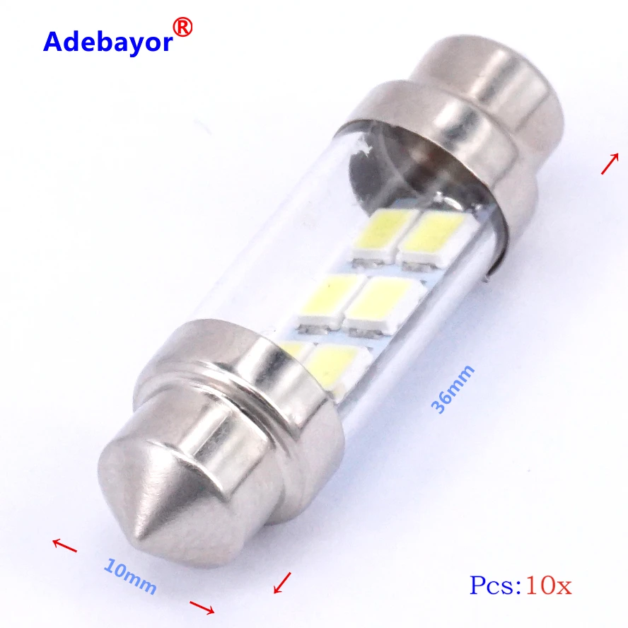 10X 36 мм 6 SMD 1210 светодиодная Автомобильная гирлянда для салона купольная лампа
