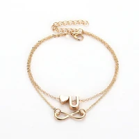 double chains 26 words twisting band love heart charms letter a s golden anklets for women
