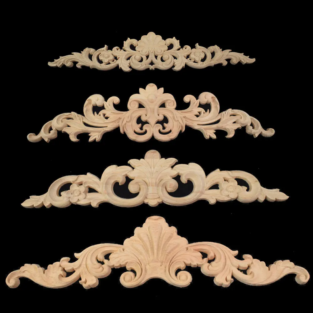 

1PC Rectangle Retro Vintage Unpainted Wood Carved Decal for Furniture Cabinet Wooden Mouldings Decal Vintage Home Decorative