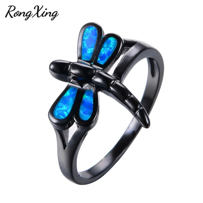 Unique Design Animal Rings Aneis for Women/Men Fashion Blue Fire Opal Ring Vintage Black Gold Filled Band Wedding Jewelry RB0835 | Украшения