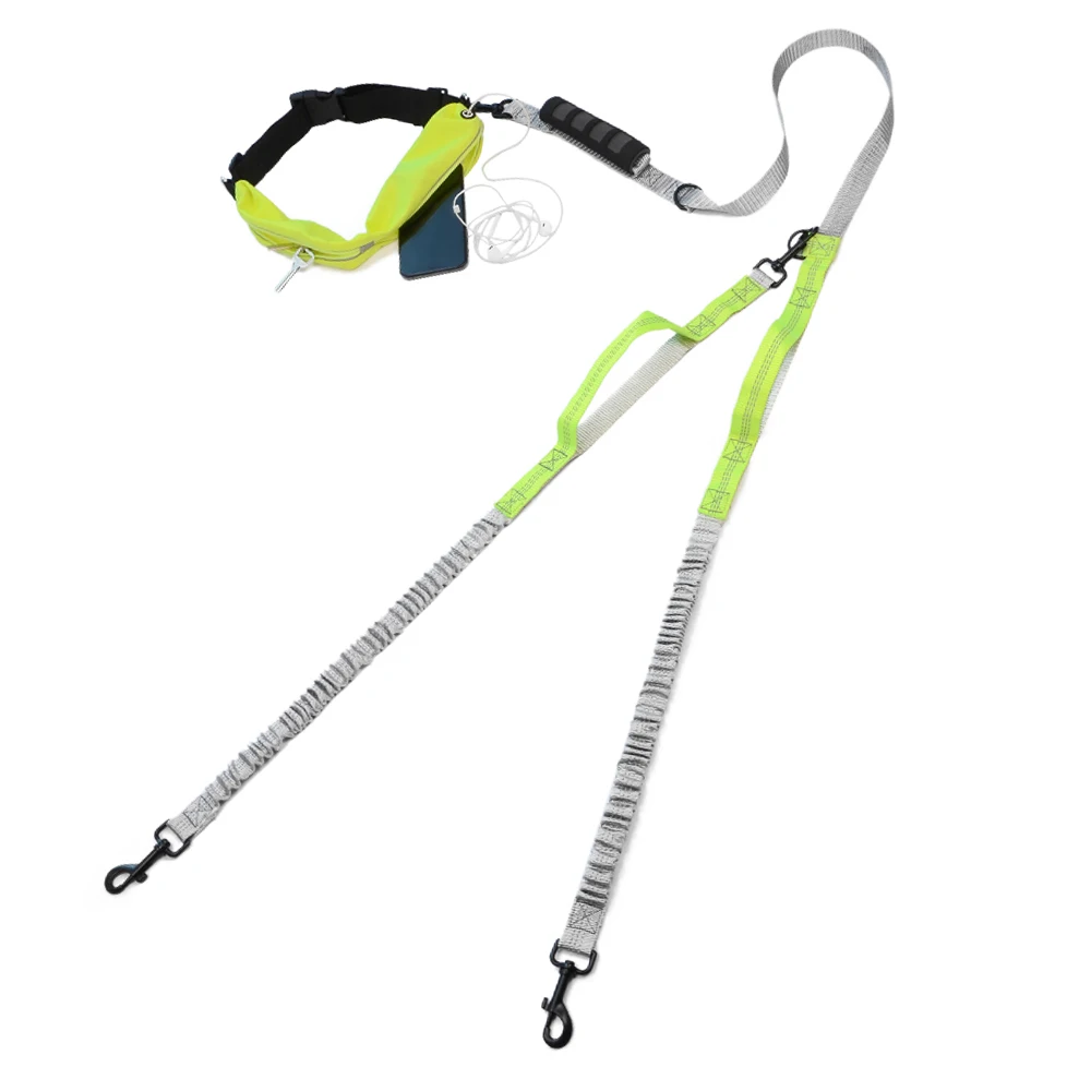Pocket Green 2 Dog Поводок для собак, двойные поводки, для бега, для прогулок, эластичный, для рук, свободно отражающий, нейлоновый, регулируемый, поводок для маленьких, средних и больших собак - Цвет: Pocket Green 2 Dog