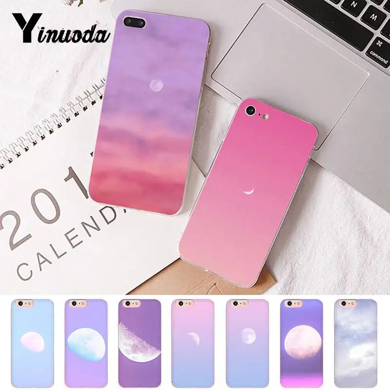 

For iphone 13 7 XSMAX Case Pink Moon Colorful Sky Transparent Phone Cover Case for iphone 13 8 7 6 6S Plus X 5S SE XR XS XSMAX