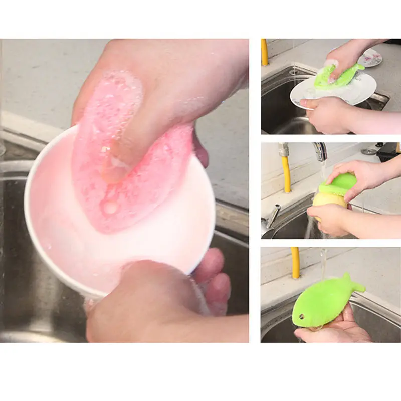 Новый Кухня Силиконовые антибактериальные рыбы форма подушка-скребок щетка для