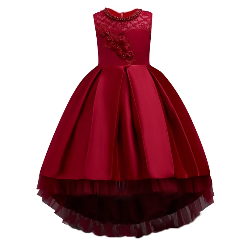 Wine red Детские платья для девочек; платье; Детский костюм; коллекция года; летнее свадебное платье с цветочным узором для девочек; элегантное платье принцессы для девочек-подростков - Цвет: Wine red