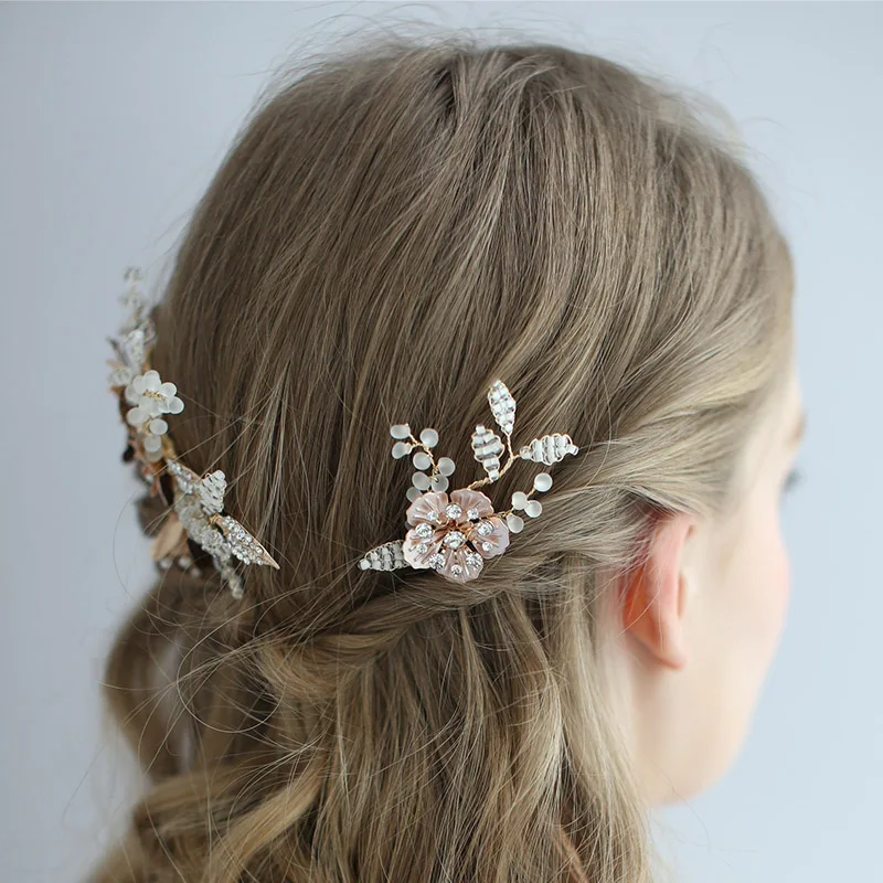 Золотые цветочные свадебные заколки для волос Женские аксессуары выпускного