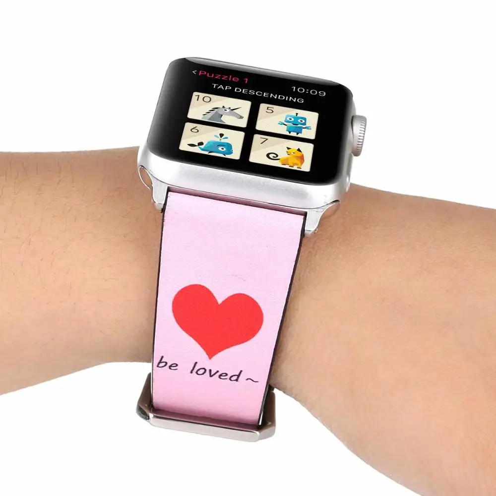 Кожаный ремешок с сердечком для часов Apple watch 4 5 44 40 мм мужские/женские часы
