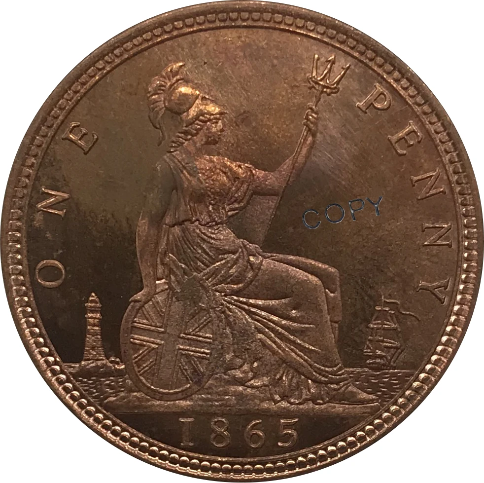 1865 Великобритания 1 пенни Виктория 2-й портрет красные медные коллекционные