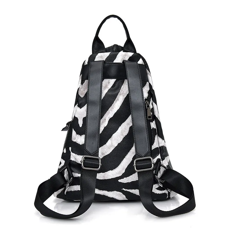 Рюкзак женский кожаный с принтом зебры и защитой от кражи|Женские рюкзаки| |