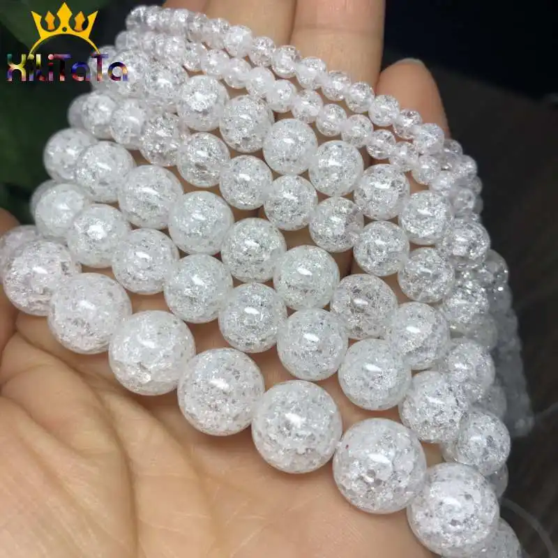 Круглые Бусины Из Натурального белого кристалла с трещинами россыпью для