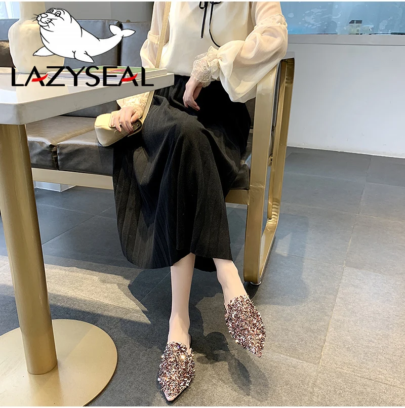 LazySeal/женские тапочки с острым носком; шлепанцы с кристаллами; женские роскошные Тапочки; женские шлепанцы; женская обувь для улицы; женские шлепанцы