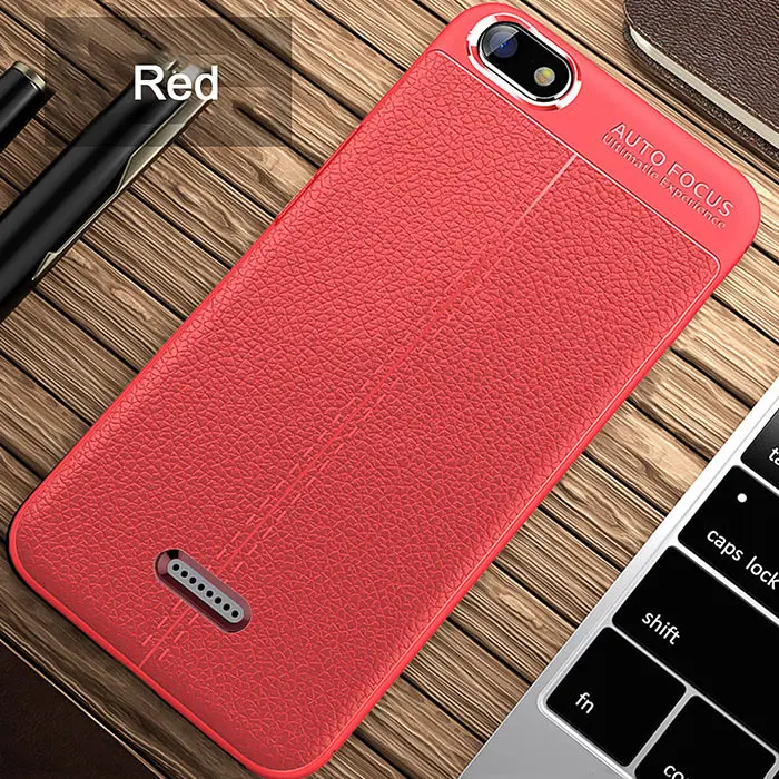Прочный чехол для Xiaomi Redmi 6A, чехол, силиконовый бампер, матовый чехол с рисунком личи, противоударный чехол на заднюю панель для Xiaomi Redmi 6A, чехол - Цвет: Красный
