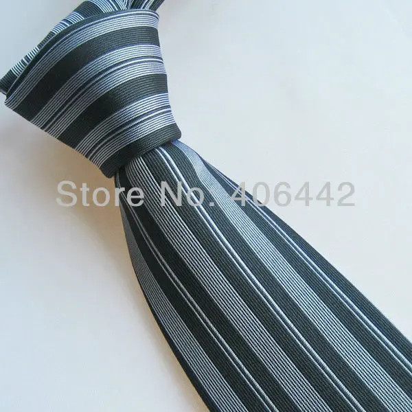 Мужской тонкий галстук Yibei из 100% шелка серебристый с черными вертикальными