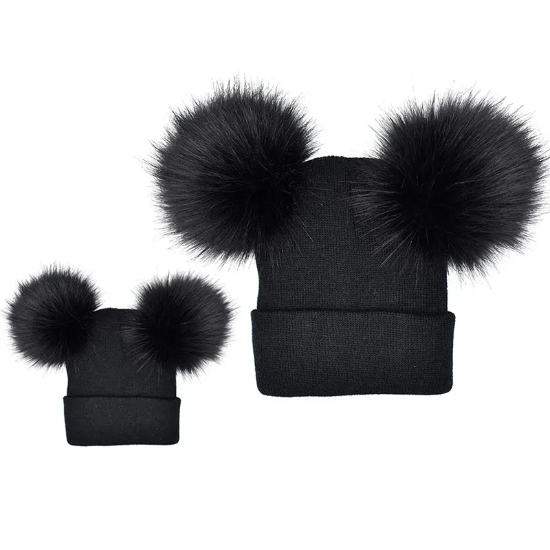 Зимняя детская трикотажная шапка для мамы комплект из 2 предметов Теплая двойная