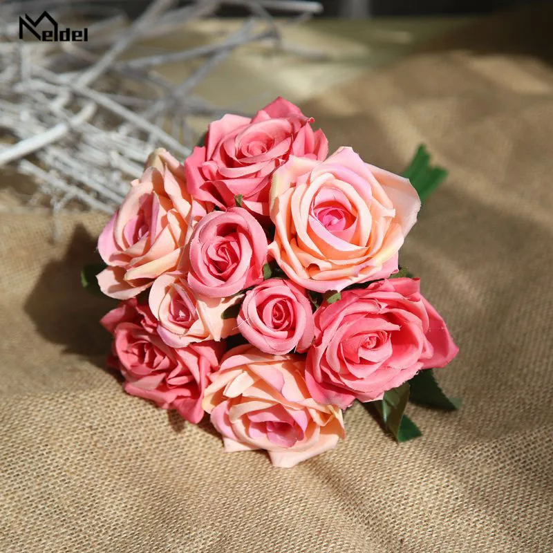 rose red Meldel свадебные букет искусственного шелка Роза Пион 7 цветок с головками розовый букет невесты DIY Выходные туфли на выпускной бал Свадебные Поставки - Цвет: rose red
