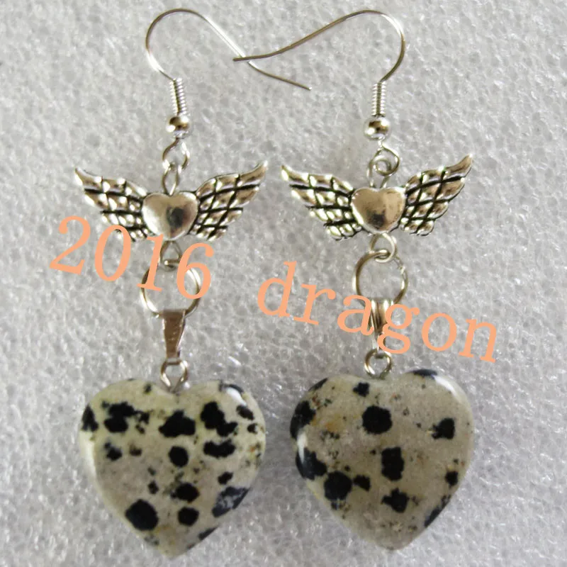 Yuteng пара 20x18x7 мм Dalmation Jaspers сердце и Тибет крыло серьги KL03|silver wings earrings|wings earringstibet