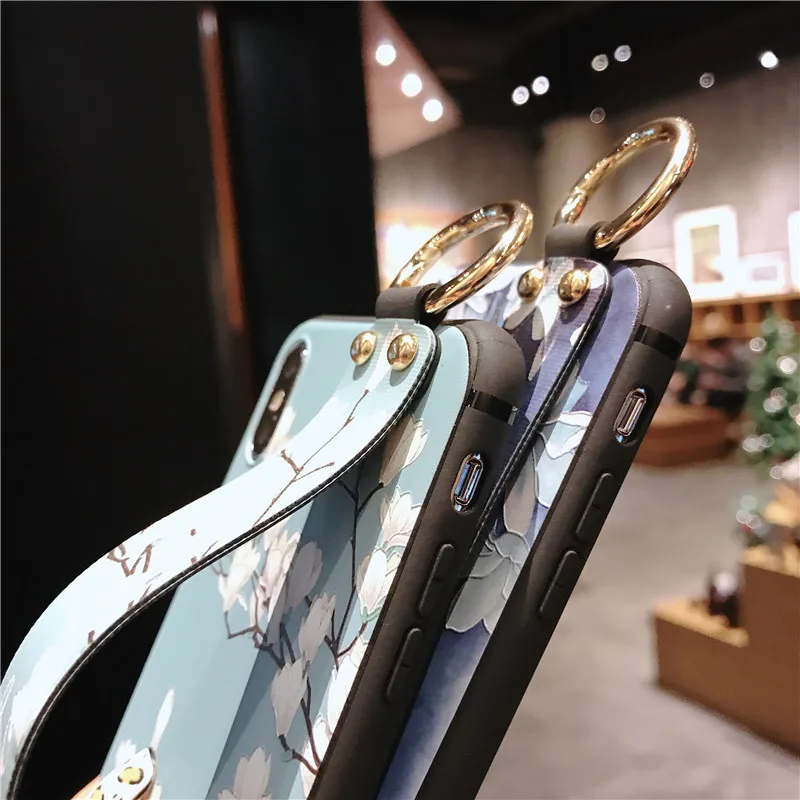 3D рельефные цветы магнолии Funda ремешок подставка чехол для телефона samsung Galaxy A10 A20