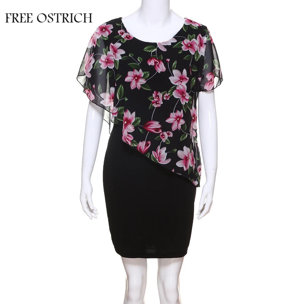 Бесплатная страусиное платье для женщин плюс размер Летнее цветочное с коротким