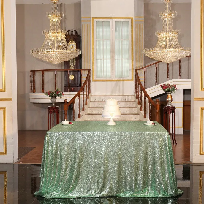 ShinyBeauty 48x72in Шампанское/золото/серебро вышивка сетки блесток скатерть блесток стол наложения для Свадебные/вечерние украшения - Цвет: Mint Green Color