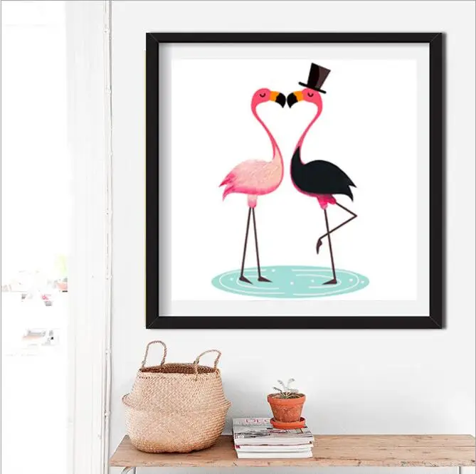 

Needlework,DIY Cross stitch,full Embroidery kit set dance kiss flamingo bird print pattern Cross-Stitch handwork painting gift