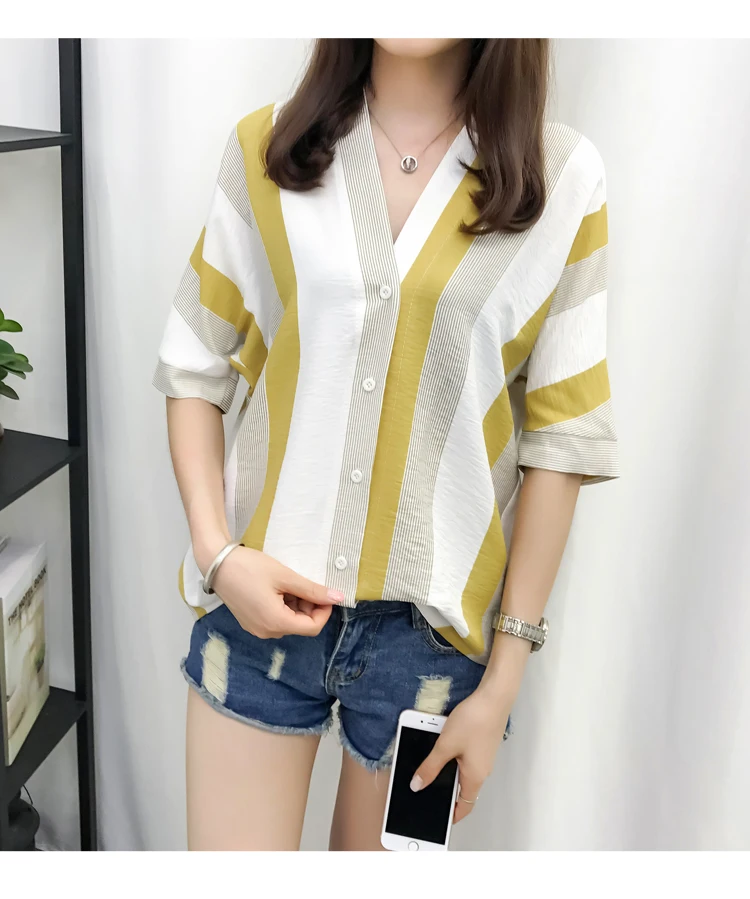 Летняя новая свободная женская блузка рубашка с короткими рукавами блузки шифон