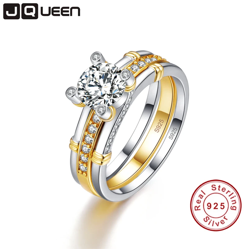 JQUEEN, 2 шт./лот, 925 пробы, серебряное кольцо, 18 К, позолота, хвост, кольцо, 2.6ct, топаз, Настоящее серебро, пара, обручальные кольца для женщин