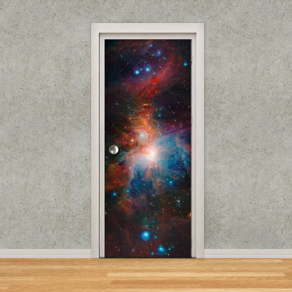 Космическая дверь. Дверь в космос. Наклейка на дверь космос. Дверь в пространстве.