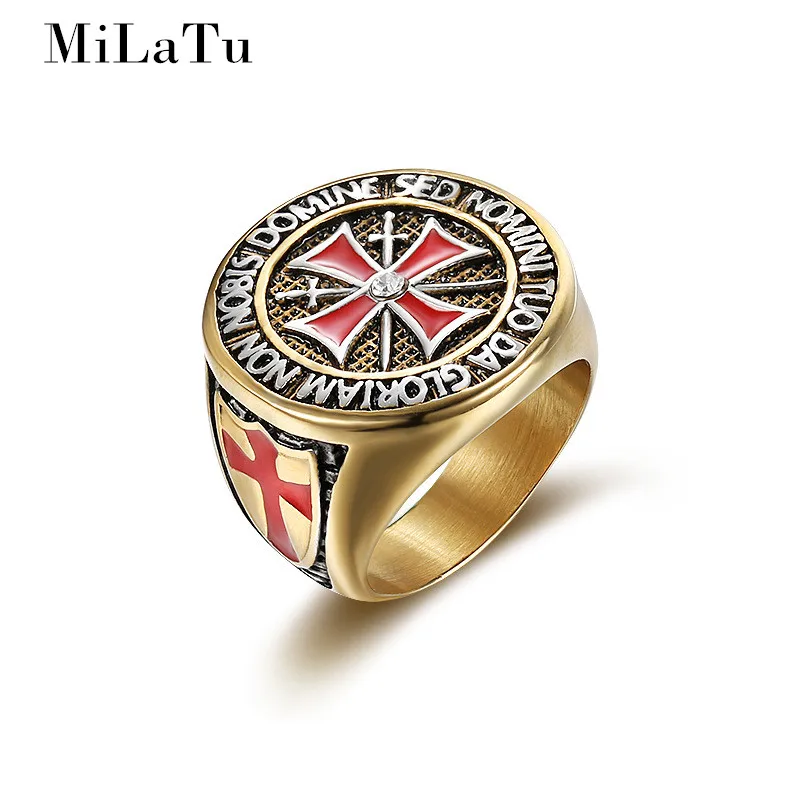 Milatu Ретро гладить кольцо тамплиеров Нержавеющая сталь Для мужчин красной эмалью