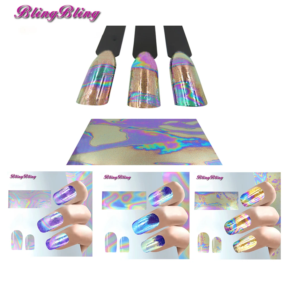 BlingBling 16 шт. голографические лак для Стикеры зеркальный эффект Фольга наклейка