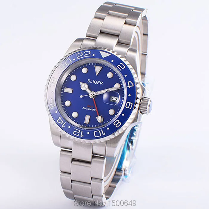 Часы наручные BLIGER мужские с синим керамическим циферблатом и сапфировым стеклом