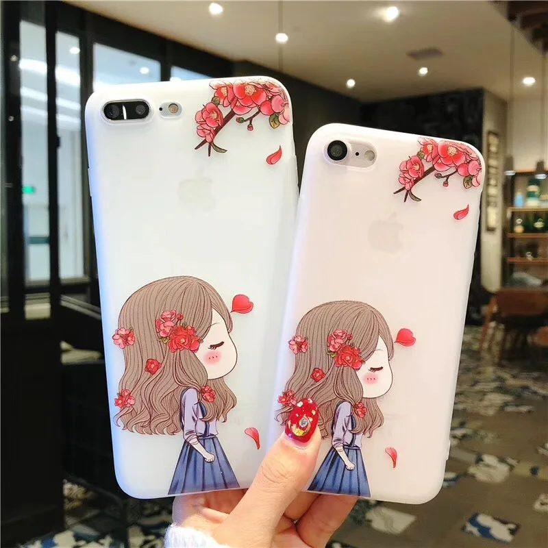 Boucho Cute Lovely Girl Pattern Phone Case For iphone 8 Soft Silicone 5 5s SE 6 6s plus X TPU Cover Capa Coque |