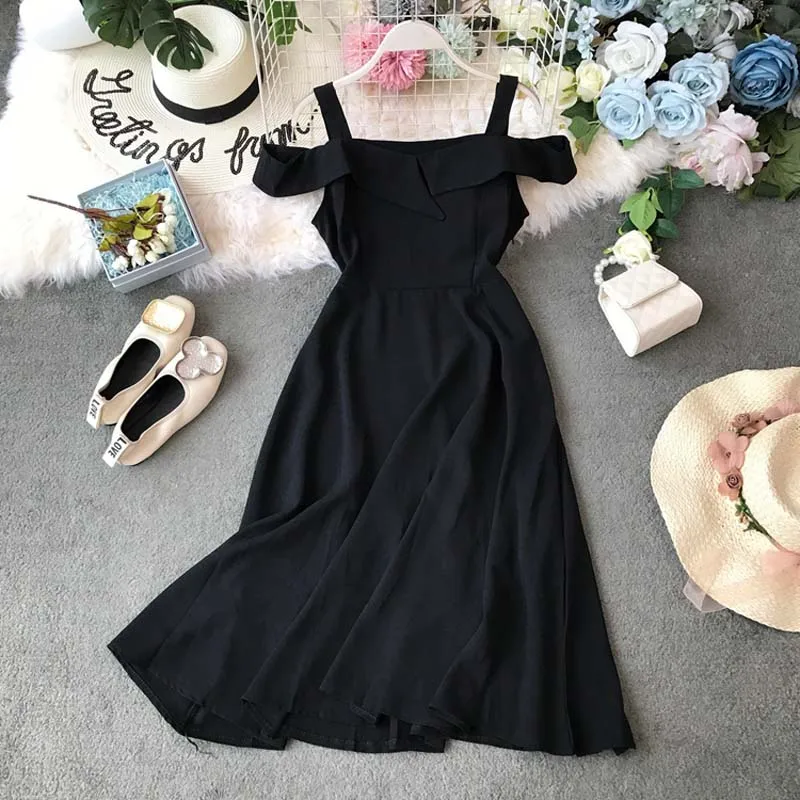 2019 летнее праздничное платье с открытыми плечами женское до середины икры на