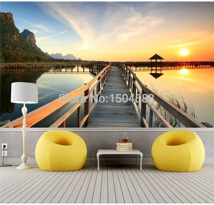 3D обои современный Закат над морем Wharf пейзаж фото настенные фрески Гостиная ТВ диван фон настенная живопись 3D домашний декор