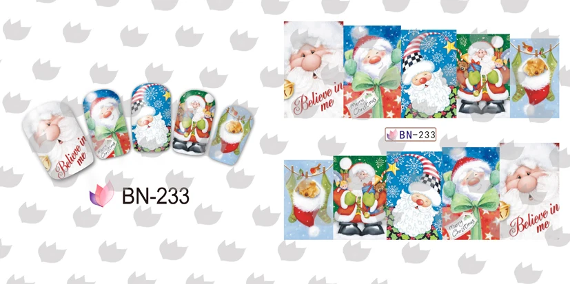 12 рождественских стилей большой дизайн ногтей водная копия Санта-Клаус снеговик