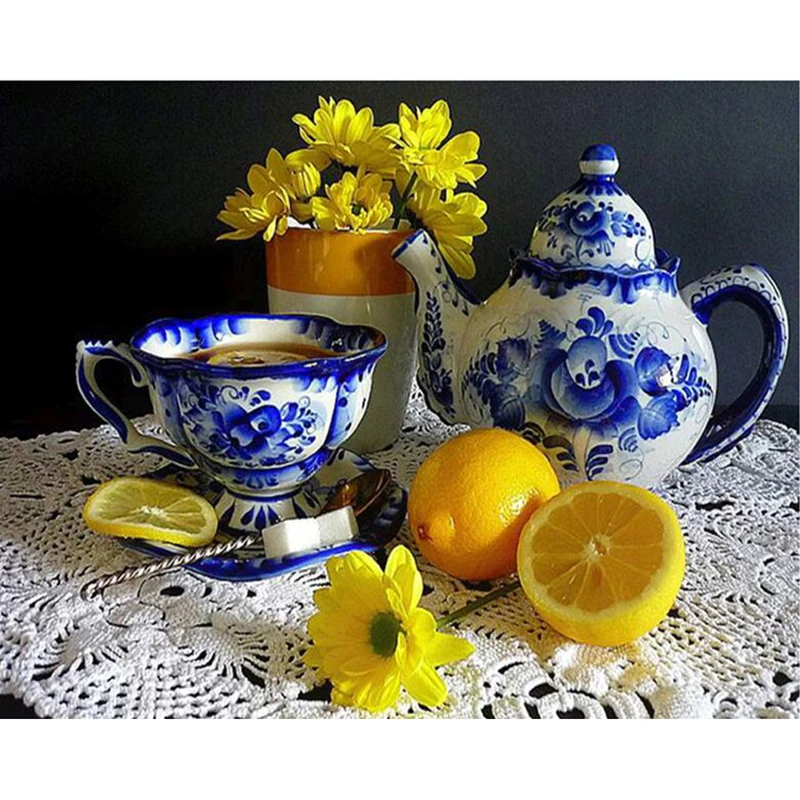 Алмазная мозаика полный цветок композиция чайный набор DIY 5d Daimond живопись наборы