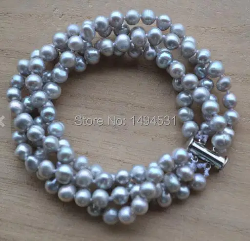 Браслет жемчужный 4 ряда 5-6 мм серый цвет | Украшения и аксессуары