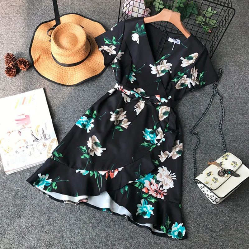 Женское пляжное платье с цветочным принтом FMFSSOM облегающее v образным вырезом и