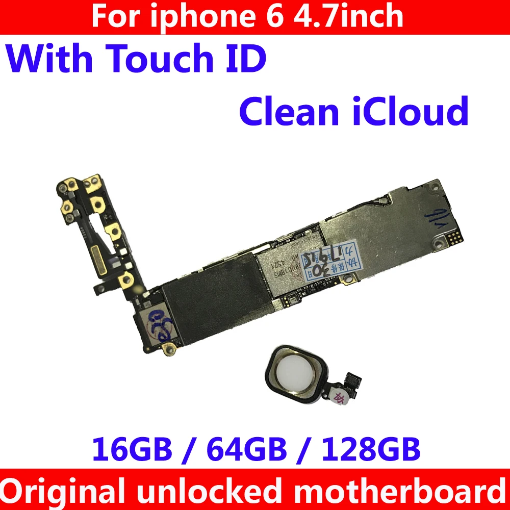 Чистая iCloud Заводская разблокированная материнская плата с/без touch ID для iphone 6