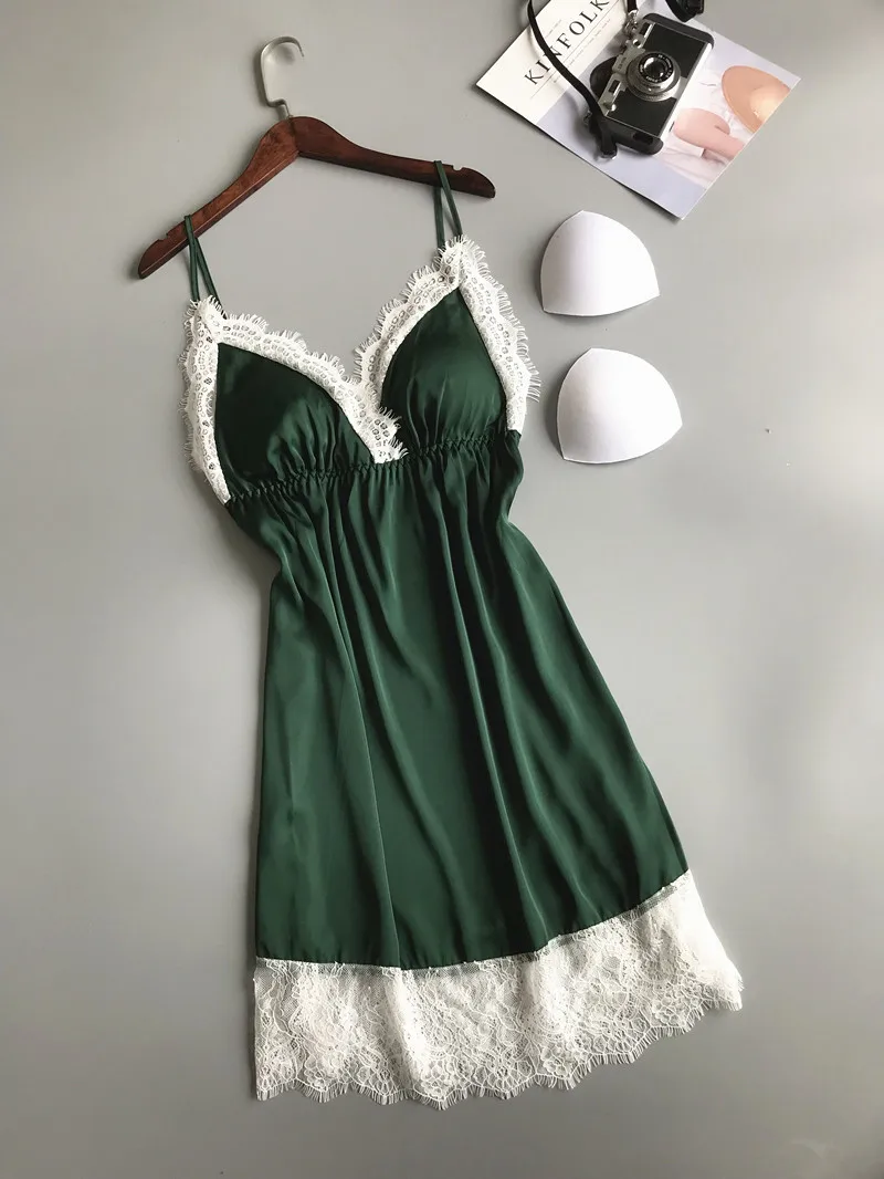 Сексуальное повседневное женское белье однотонная шелковая ночная рубашка с