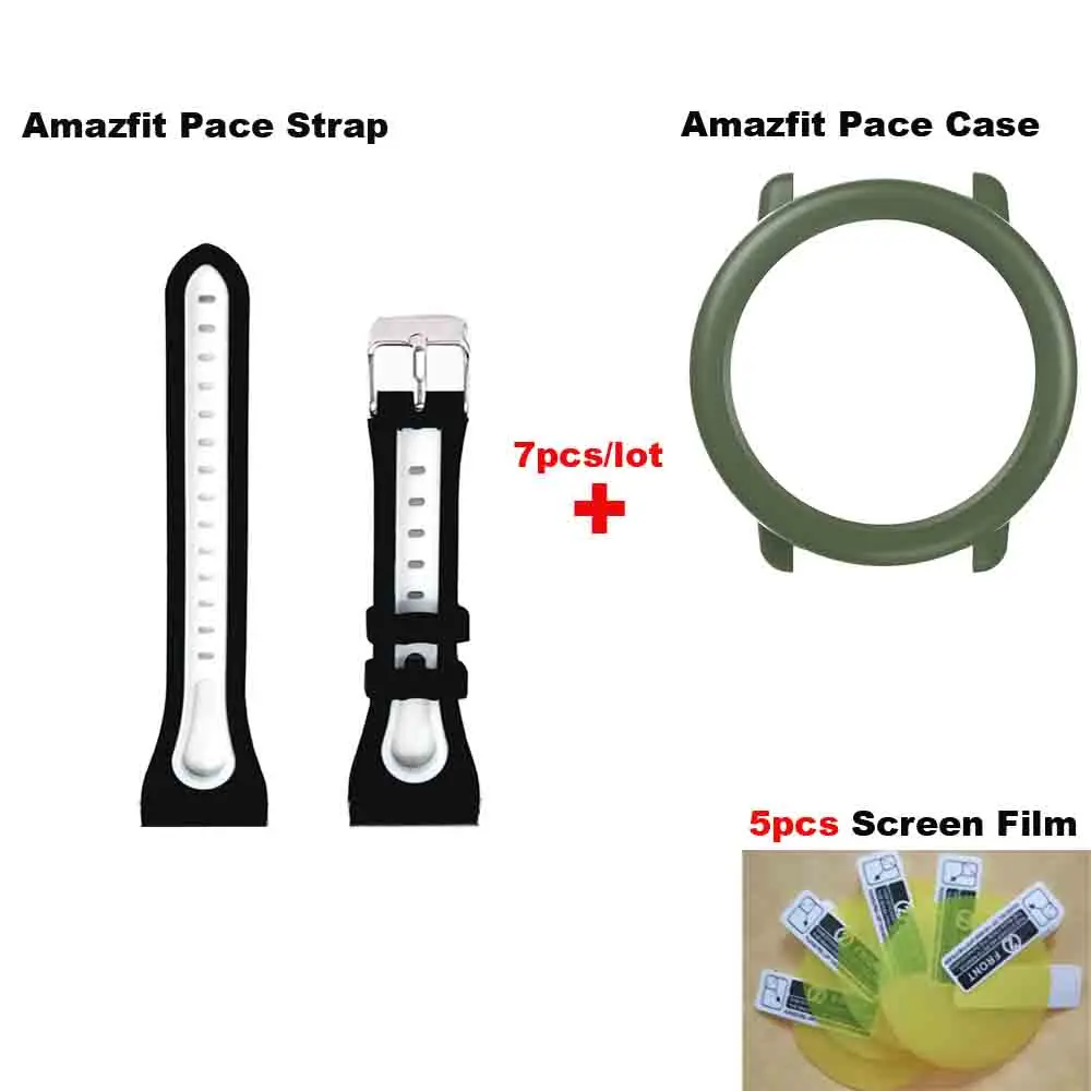 Ремешок Amazfit Pace для оригинальных часов Xiaomi Huami Amazfit Pace Pulseira Correa, ремешок, аксессуары для ремешка, 7 шт - Цвет: Blackwhite-ArmyGreen