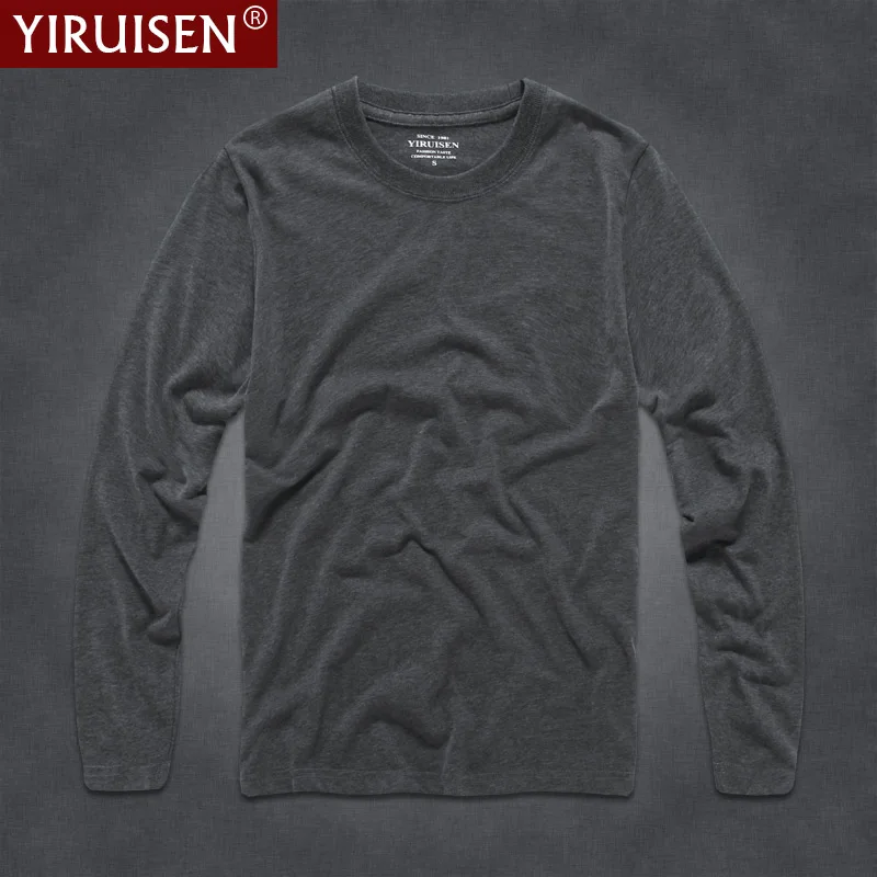 YiRuiSen брендовая мужская Однотонная футболка с длинным рукавом модная хлопковая S-3XL с круглым вырезом Длинная Футболка мужская одежда осенняя одежда футболка
