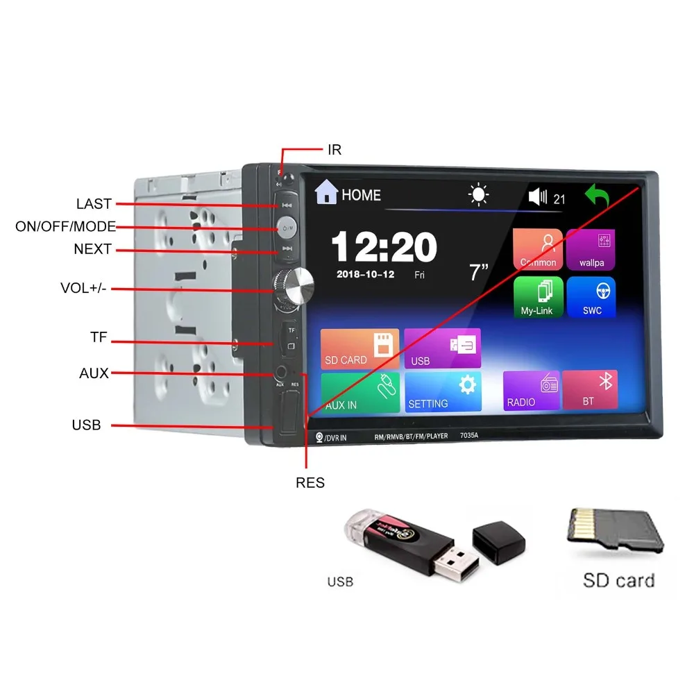 Универсальный автомобильный MP5 плеер Mirror Link 7 дюймов 2din Авторадио стерео Bluetooth