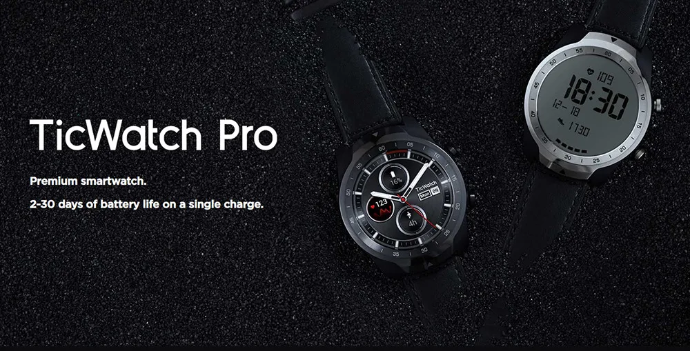 Смарт-часы Ticwatch Pro, Bluetooth, IP68, многослойный дисплей, Поддержка NFC платежей/Google Assistant, одежда OS от Google, 415 мАч, часы