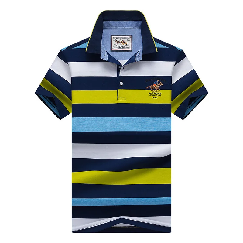 Grand Hommes Broderie Полосатое поло Chemises Slim Fit с отложным воротником Col Raye Polo Chemises Hommes Nouveau Coton поло для мужчины