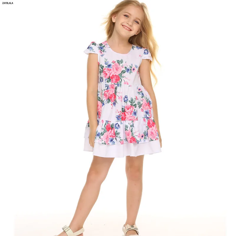 Летний сарафан для девочек мини-платье принцессы с короткими рукавами и оборками