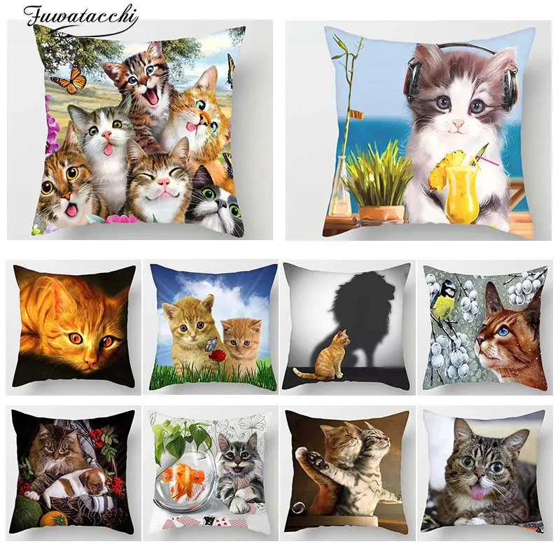 3D кошачий принт с милой кошкой Fuwatacchi Наволочка на подушку животное мультяшная