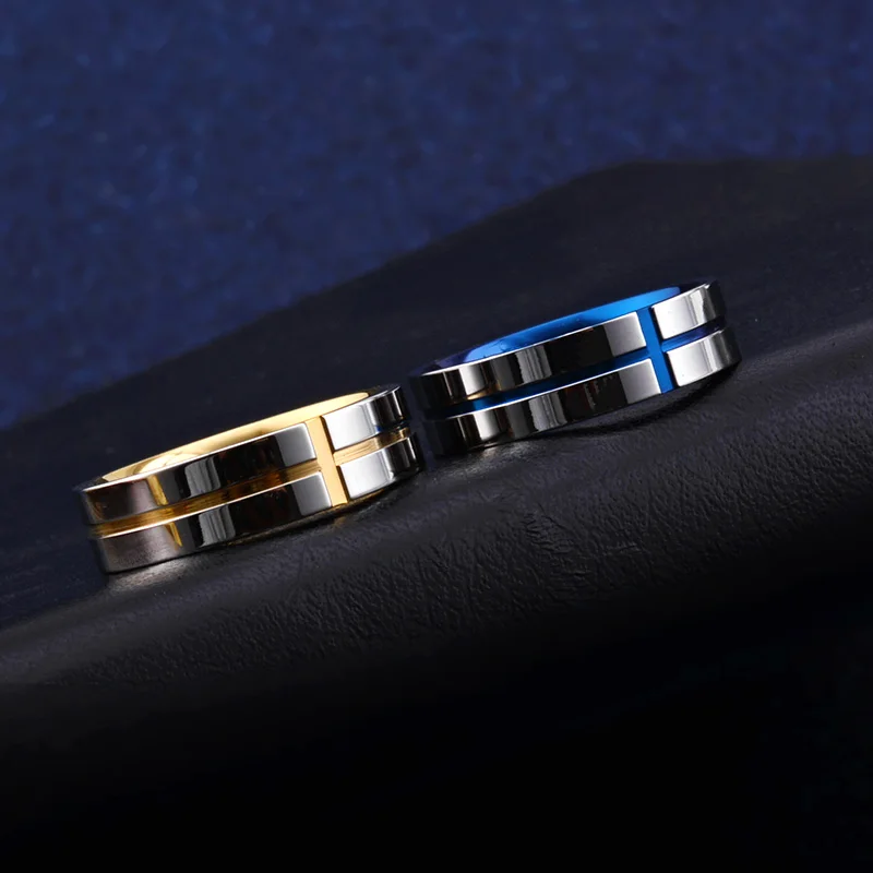 Мужское кольцо из титановой стали золотистое/серебристое с крестом - купить по